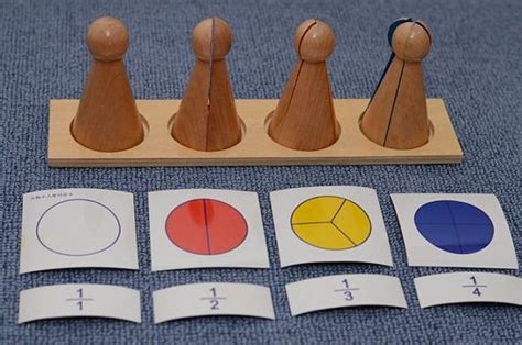 Montessori fraction puzzle with cards / learning fraction math toy with pictures and symbol ...