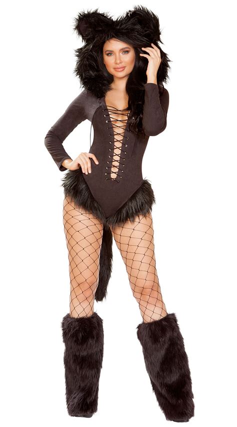 Cat Scratch Fervor Costume, Cat Faux Fur Hooded Romper Costume - Yandy.com