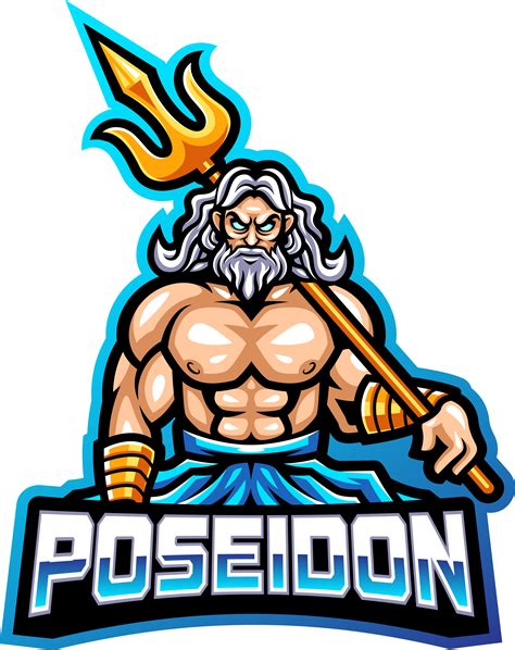 Poseidon esport mascot logo design with trident weapon By Visink | TheHungryJPEG