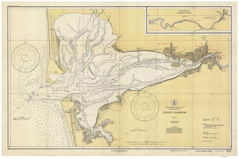 Grays Harbor 1928 Nautical Map Washington PC Harbors Reprint