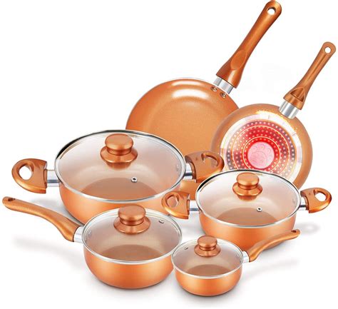 7PC COOKWARE SAUCEPAN FRYING PAN INDUCTION COPPER LID NON STICK SET POT ...