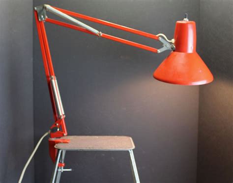 Retro Vintage Ledu Swing Arm Light // Red Drafting Light // Clamp Base ...