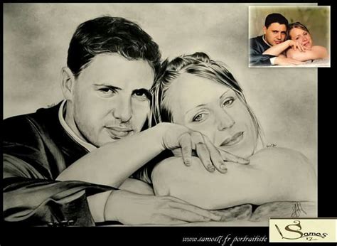 Portrait couple mariage, dessin au crayon.drawing pencil ...