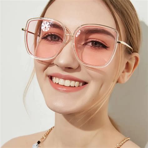 DSGN CO. Big Square Sunglasses Women Transparent Frame Ocean Color Lens ...