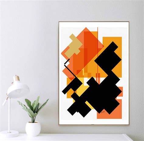 Printable Abstract Art Geometric Orange Black Painting | Etsy in 2021 | Abstract wall art, Art ...