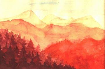 Premium Vector | Sunset in the mountains, watercolor illustration.