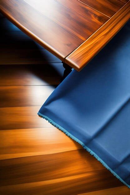 Premium AI Image | blue tablecloth on wooden table top view