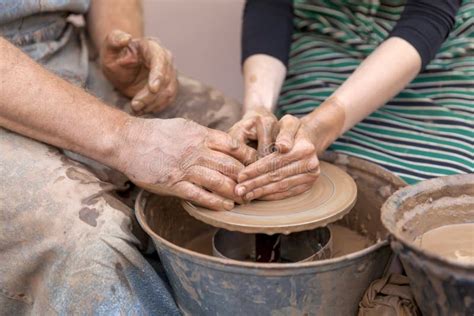 Pottery Making. Hands Working on Pottery Wheel Stock Photo - Image of ...