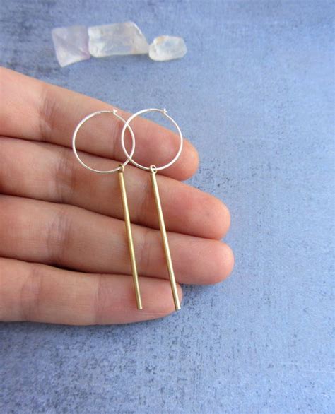 Gold Bar Earrings, Sterling Silver Hoops, Tiny Bar Earrings, Simple ...