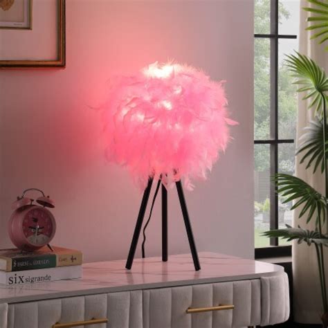20.5 In Hot Pink Feather Shade Tripod Modern Metal Table Lamp, 1 - Smith’s Food and Drug