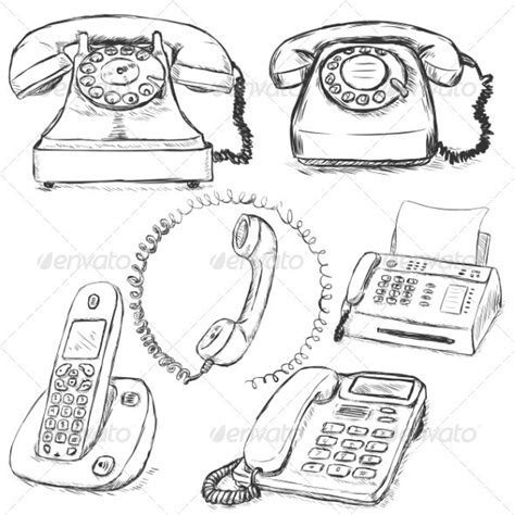 Set of Sketch Telephones | Telephone drawing, Sketches, Drawings