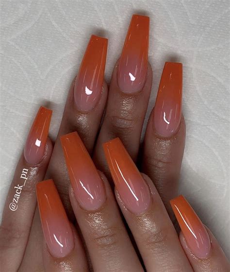 Coffin Burnt Orange Acrylic Nails - Tips Color Short Acrylic Nails