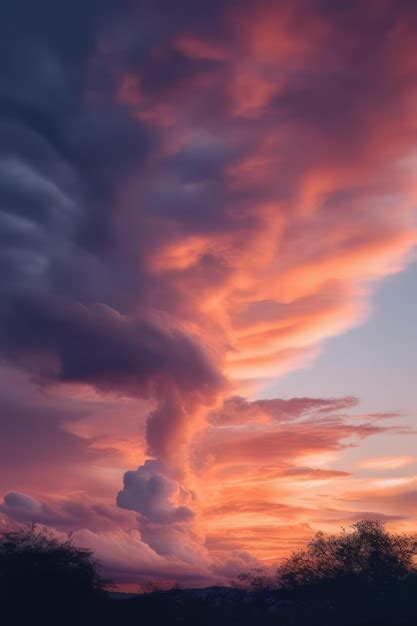 Premium Photo | A sunset with a big cloud in the sky over a field