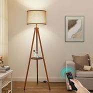 Floor Lamp with Shelves, Modern Dimmable Solid Wood Standing Lamp for ...