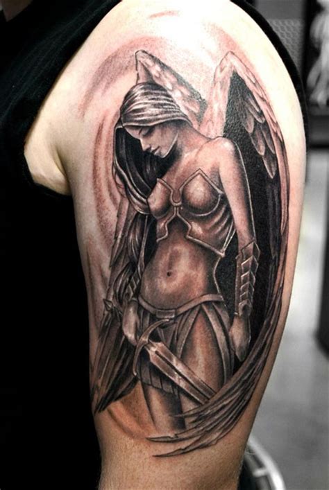 Angel tattoo on men's shoulder #tattoosformenonshoulder | Warrior ...