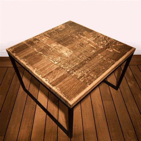 Engraved Wood and Resin Tables Designed With Glow-in-the-Dark City Maps