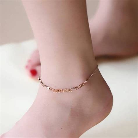 anklet leg chain woman English letters barefoot sandals18k rose gold foot jewelry titanium steel ...