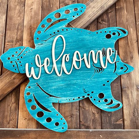 PAINTED* Welcome Turtle Silhouette Door Hanger – Paisley Grace Makery