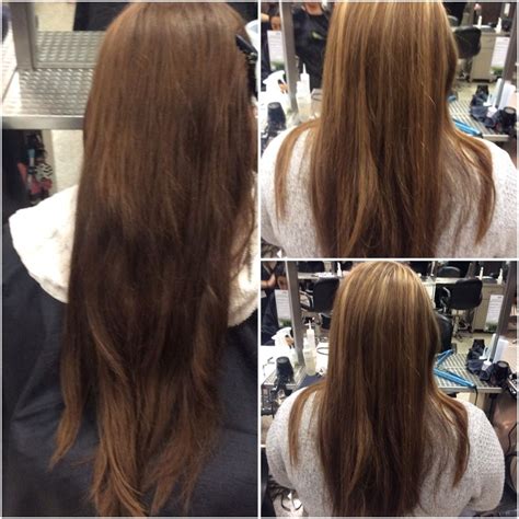 Before and after of honey colored highlights | Colored highlights, Long hair styles, Hair styles