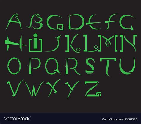 Modern green alphabet on a black background Vector Image