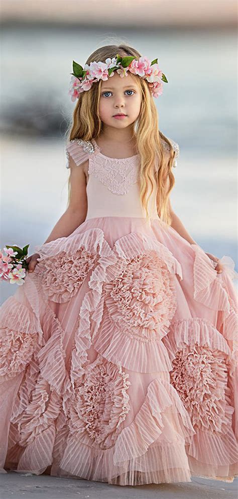 Lovely Soft Pink Flower Girl Dresses For Beach Wedding, Unique Little – AlineBridal