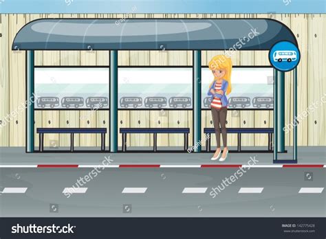 Illustration Of A Girl Standing At The Waiting Shed - 142775428 ...