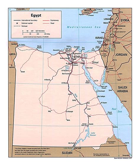 Large political map of Egypt with roads, railroads and major cities ...