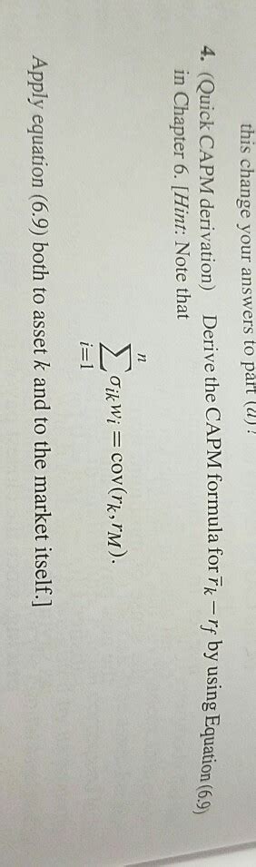 Solved this change your answers to part (a)! 4 . (Quick CAPM | Chegg.com