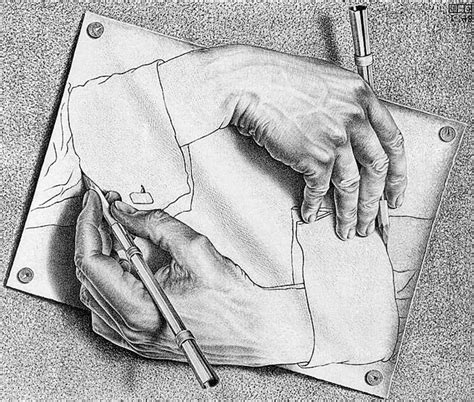 Drawing Hands by M.C. Escher, 1948 | Optical illusions art, Escher drawing hands, How to draw hands