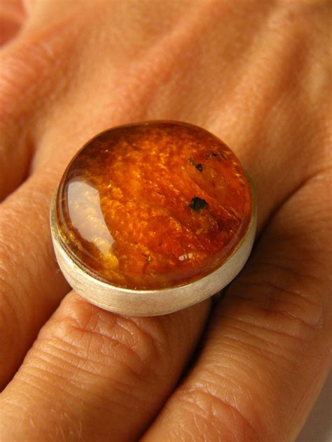 Amber Ring, ORANGE, matte sterling Silver rail,genuine amber,anillo ámbar,rav ring,anel,ambre ...