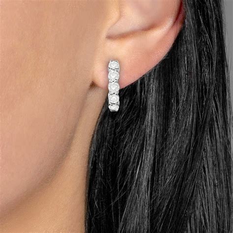 Hinged Hoop Diamond Huggie Style Earrings 14k White Gold 0.25ct - IE606