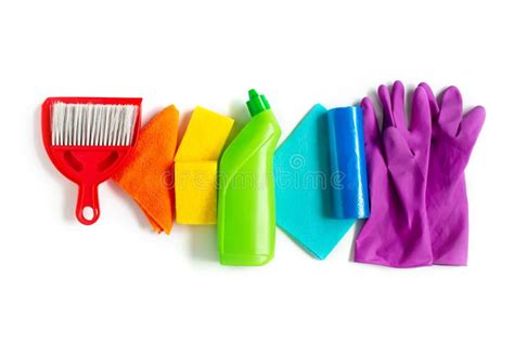 Cleaning Products Set of Rainbow Colors Isolated on White Background. Spring Cleaning Concept ...