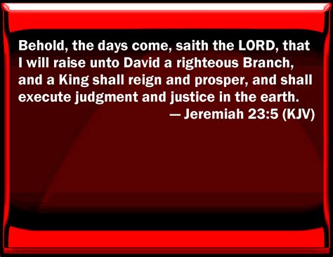 Jeremiah 23:5 Behold, the days come, said the LORD, that I will raise to David a righteous ...