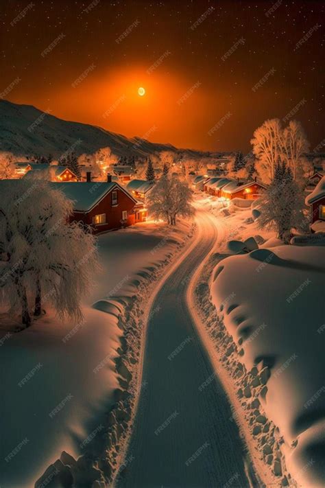 Premium Photo | An image of a snowy village at night generative ai