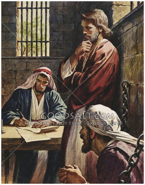 Paul dictates a letter to others while he is in prison. | Bible artwork, Bible illustrations ...