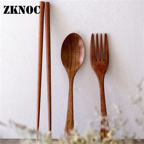 Portable Wooden chopsticks Set Reusable Spoon Fork Chopsticks Set ...