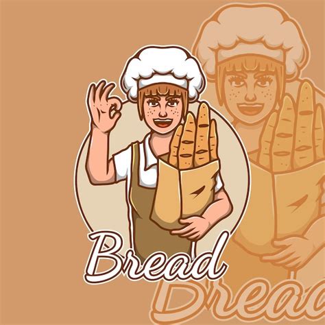Premium Vector | Mascot logo woman bread bakery bakeshop