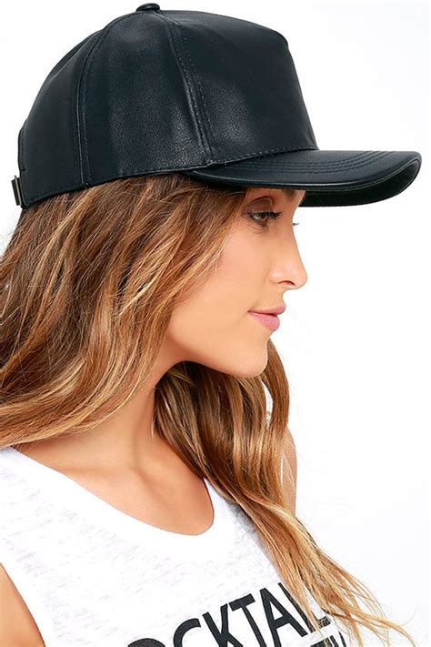 Chic Black Baseball Cap - Vegan Leather Baseball Cap - Baseball Hat ...