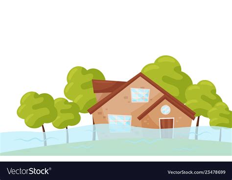 Flat scene with flooded house and green Royalty Free Vector