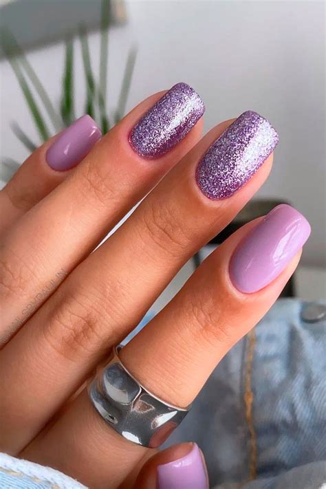 Gorgeous Light Purple Nails with Glitter Design | Lilac nails, Purple ...