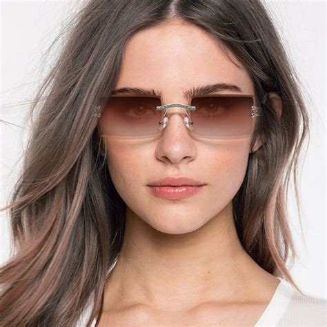 Jeulia "Hue Fantasy" Rectangle Brown Gradient Rimless Unisex Sunglasses - Jeulia Jewelry
