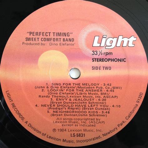 Sweet Comfort Band – Perfect Timing - 1984 – Vinyl Pursuit Inc