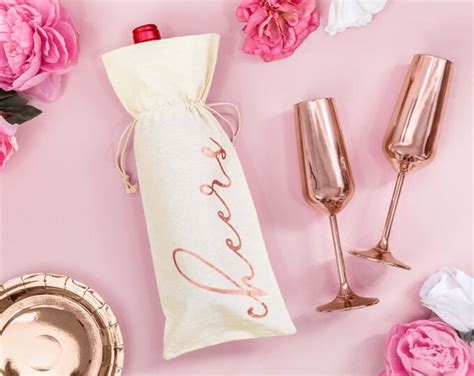 5 Rose Gold Cheers Gift Bags, Bridesmaid Gift Bags, Wine Bottle Bags, Thank You Gift Bags ...