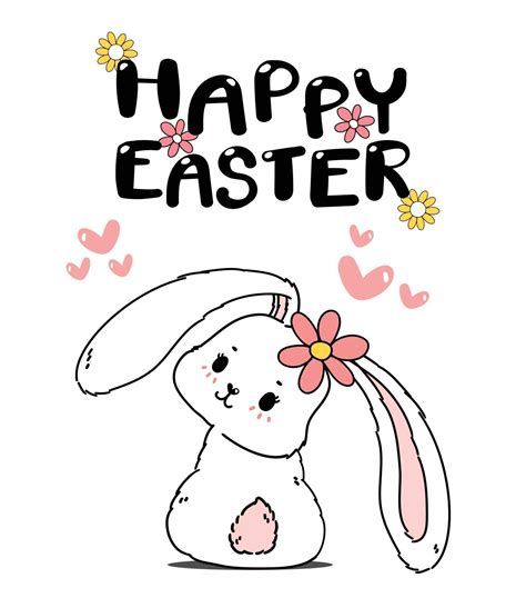 Cute Spring Bunny Easter, Happy Easter, cute cartoon doodle drawing illustration vector 2139439 ...