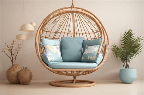 Premium Photo | Wicker hanging swing chair composition with isolated ...