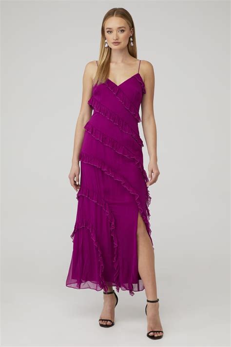 AMUR | Chara Ruffle Evening Gown in Purple Sangria| FashionPass