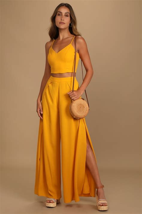 Mustard Yellow Jumpsuit - Two-Piece Jumpsuit - Lace-Up Jumpsuit - Lulus