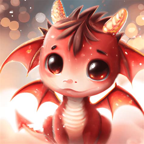 Cute Young Red Dragon Digital Art · Creative Fabrica