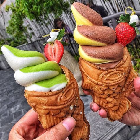 Taiyaki Ice Cream? Which one you pick? Left or Right? 📷@grubzon | Food, Matcha tea recipes, Desserts