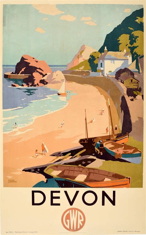 Frank Sherwin - Original Vintage Great Western Railway Poster Devon Ft Seaside Beach Boats GWR ...